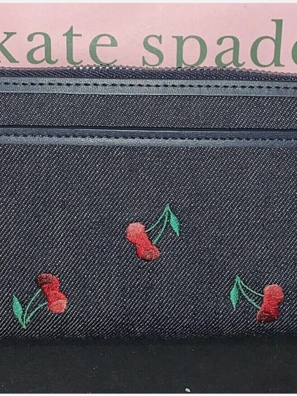 kate spade Denim Ella Cherry Embroidered Continental Wallet